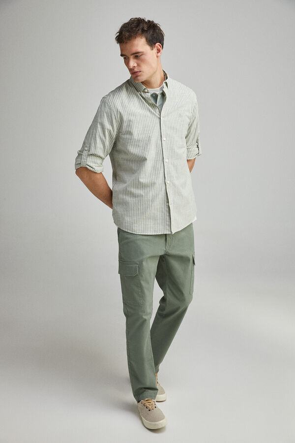 Springfield Camisa rayas algodón slub verde