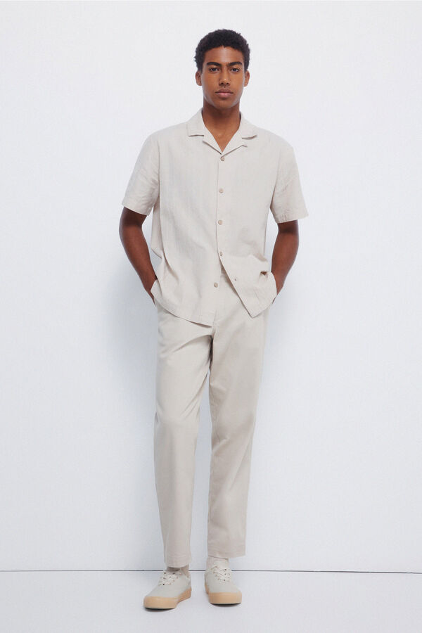 Springfield Camisa leve de manga curta em jacquard bege