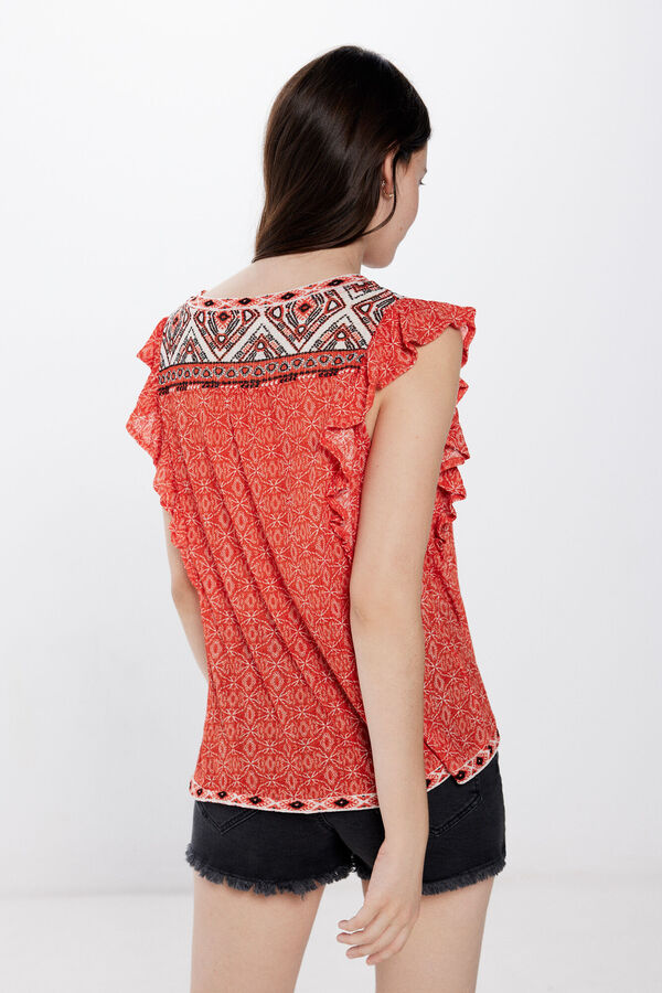 Springfield Top estampado mix sanefas vermelho