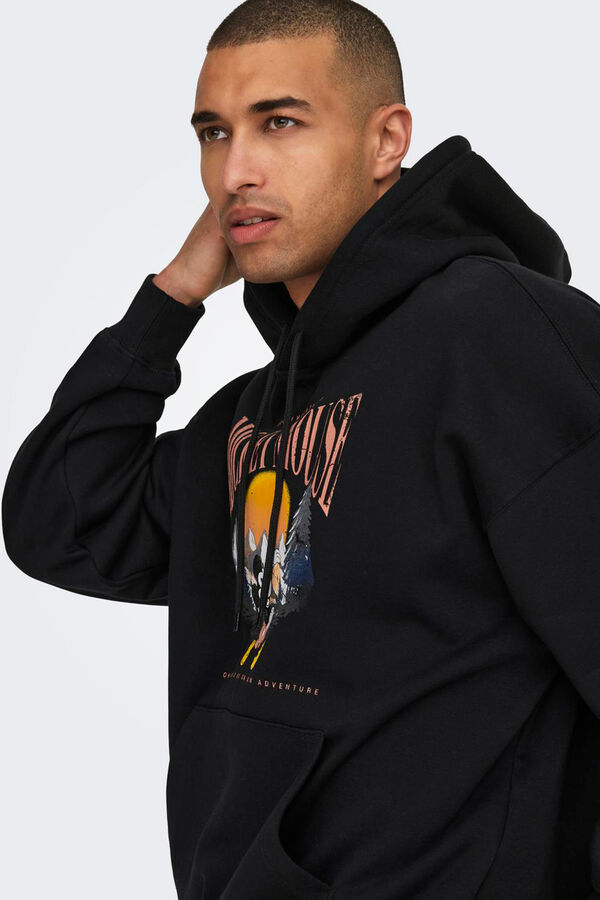 Only & Sons Sudadera relaxed con capucha y dibujo frontal negro