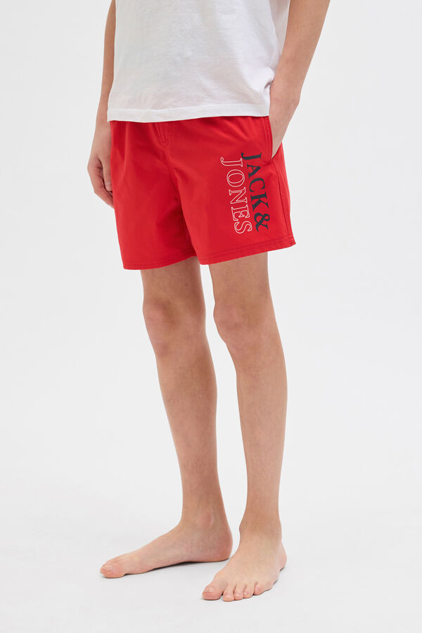 Jack & Jones Junior Shorts de banho com estampado de logo vermelho