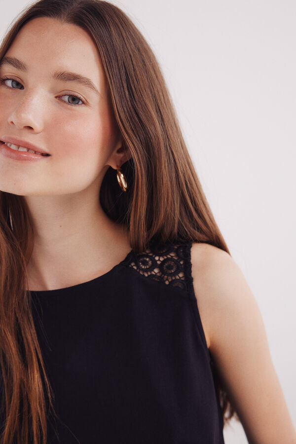 Springfield Camiseta de crochet com ombros preto