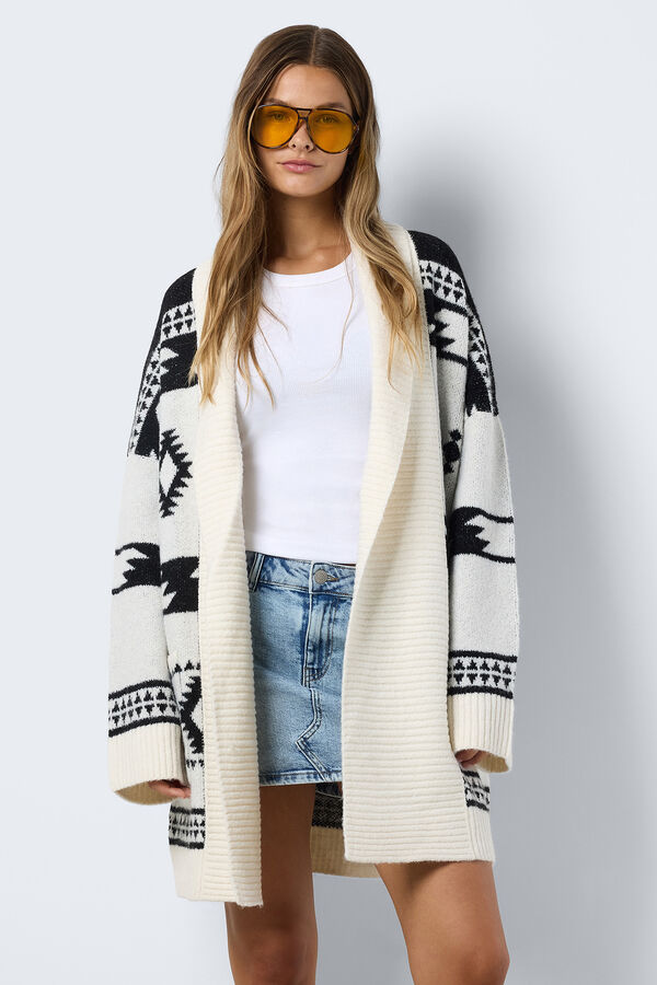 Noisy May Rebeca larga con cuello y estampado &eacute;tnico blanco