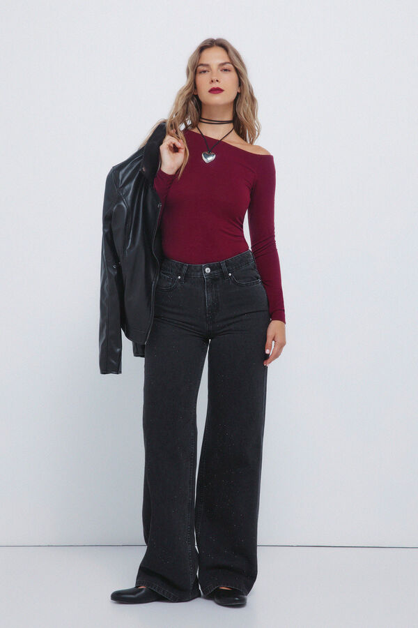 Springfield Jeans wide cristales brillantes negro
