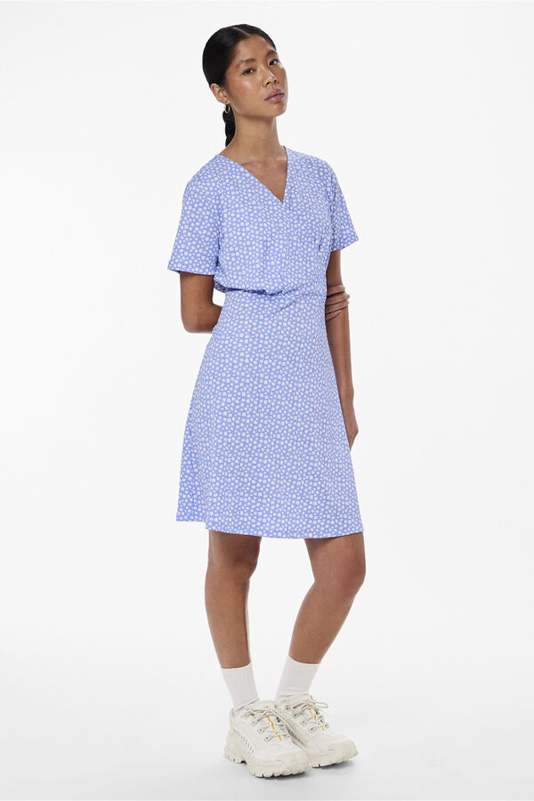 Pieces Vestido curto de manga curta azul