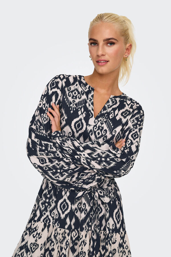 JDY Vestido estampado manga comprida  cinzento