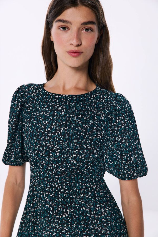 Springfield Vestido corto estampado escote espalda negro