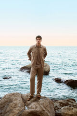 Springfield Pantalón dobby straight fit beige