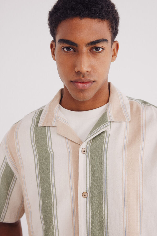 Springfield Camisa manga curto linho riscas azul