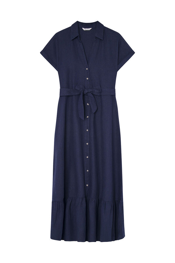 Springfield Vestido Camisero Lino azul