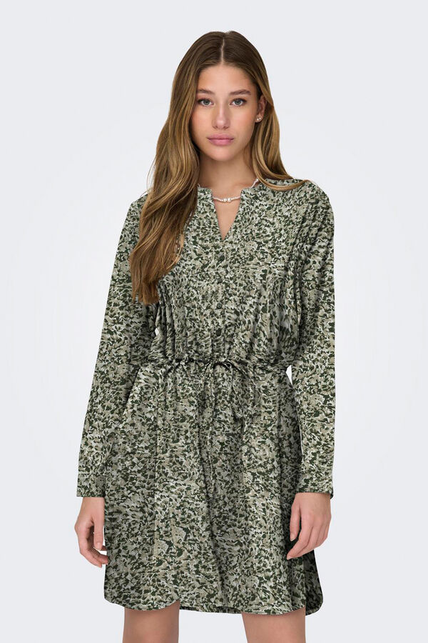Only Vestido camisa curto estampado verde