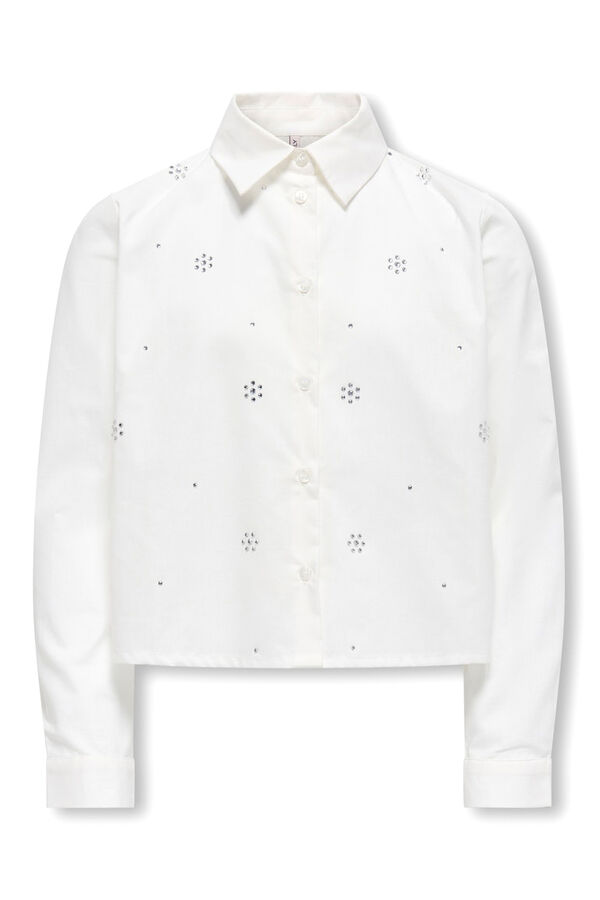 Only Girls Blusa curta de manga comprida com detalhe de brilho branco