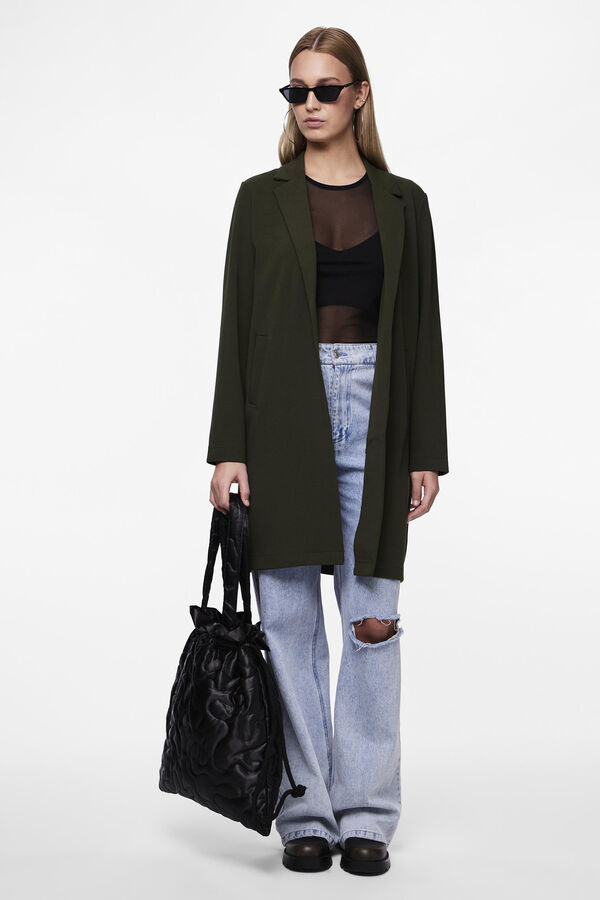 Pieces Casaco 3/4 com decote lapela e sem botões. verde