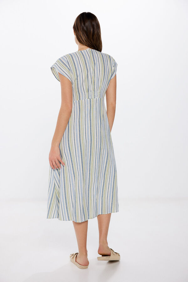 Springfield Vestido Midi Botones Lino beige