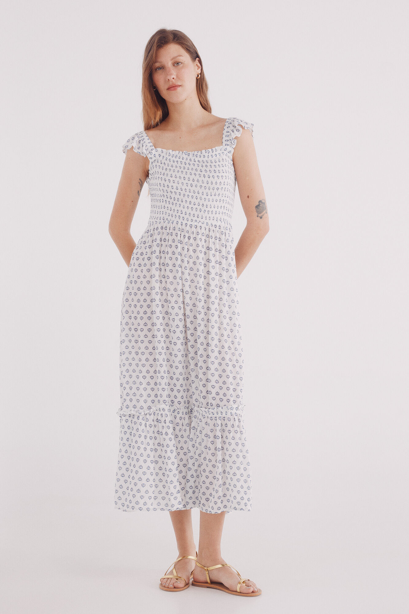 Springfield Vestido midi smock estampado lurex