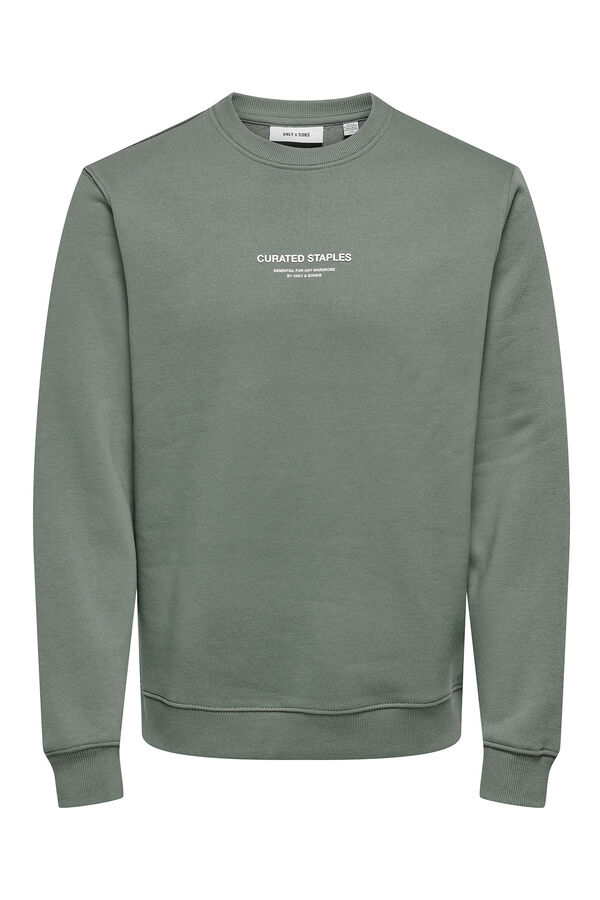 Only & Sons Sudadera de hombre con cuello redondo y detalle frontal gris