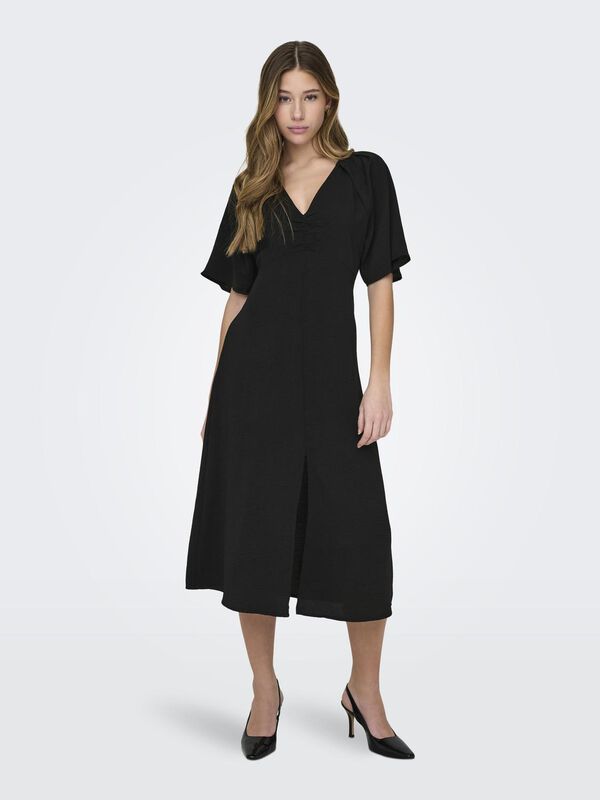 JDY Vestido midi decote V abertura preto