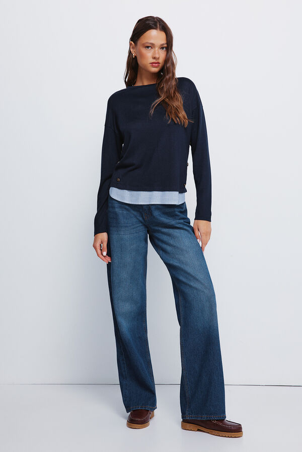 Springfield T-shirt combinada com bot&otilde;es laterais azul