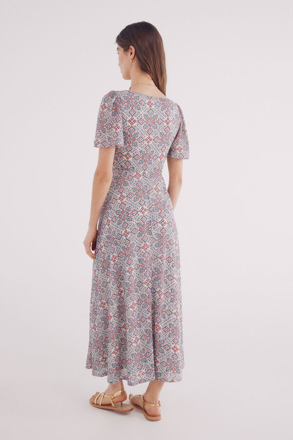 Springfield Vestido midi estampado geom&eacute;trico cru