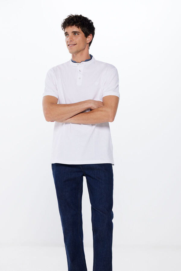 Springfield Polo piqu&eacute; gola mao slim fit branco