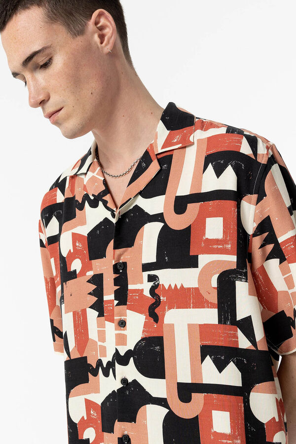 Tiffosi Camisa Relaxed Fit Estampada bege