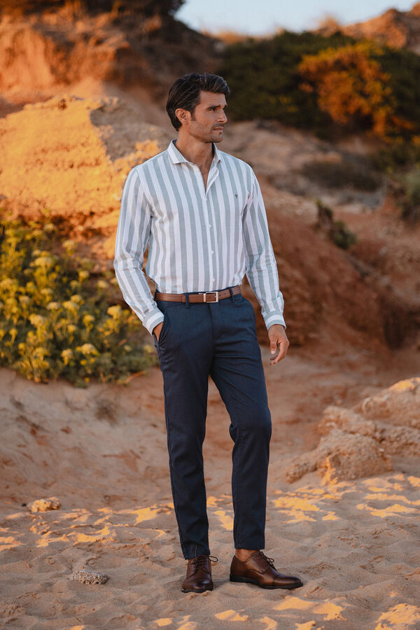 Celopman Camisa Listra Larga Oxford  verde