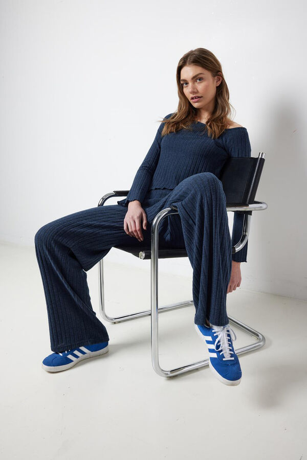 Noisy May Top de punto de manga larga con textura canale azul