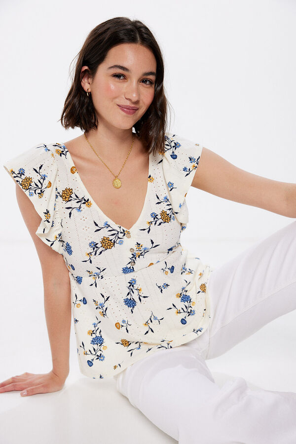 Springfield T-shirt Peplum Bordado Su&iacute;&ccedil;o castanho