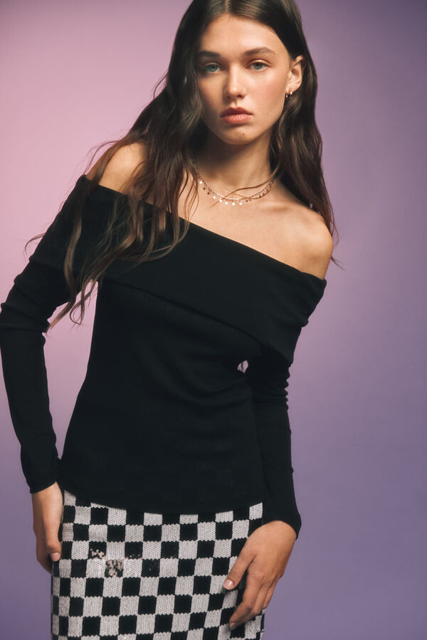 Springfield Saia curta xadrez de lantejoulas preto