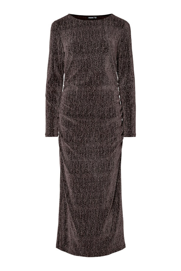 Pieces Vestido midi lurex castanho