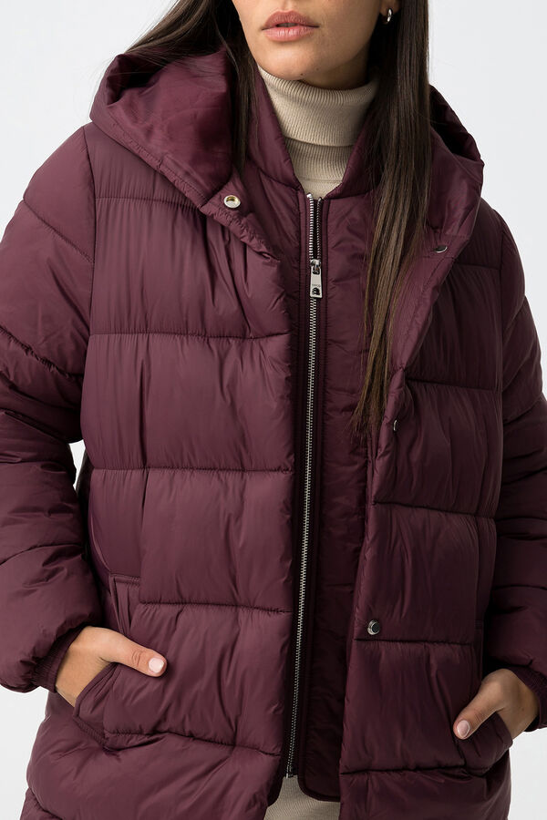 Tiffosi Abrigo Largo de Nailon Acolchado burdeos