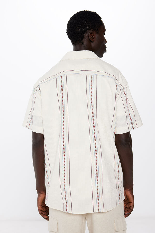 Springfield Camisa manga curta jacquard bordado branco