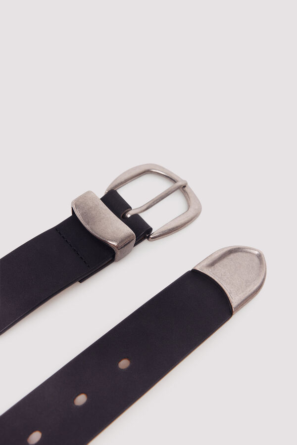 Springfield Cintur&oacute;n efecto piel puntera met&aacute;lica negro