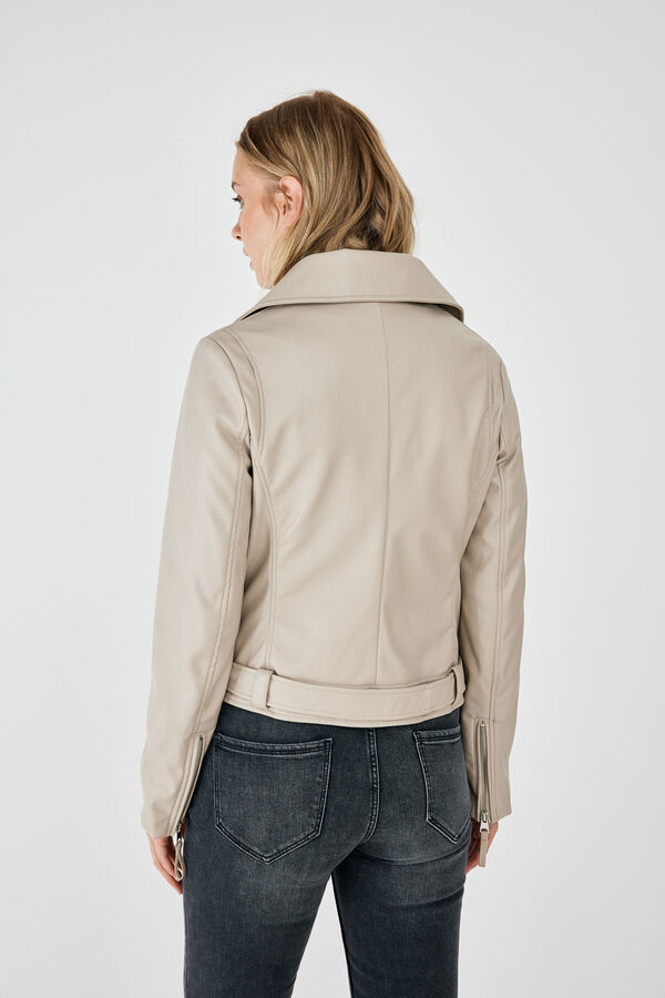 springfield Cazadora motera cintur&oacute;n beige