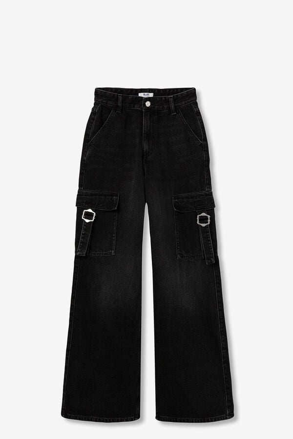 Tiffosi Young Jeans Cargo con cintura alta negro