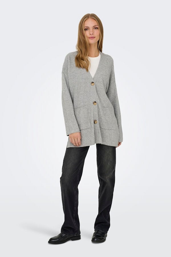 Only C&aacute;rdigan midi con bolsillos gris