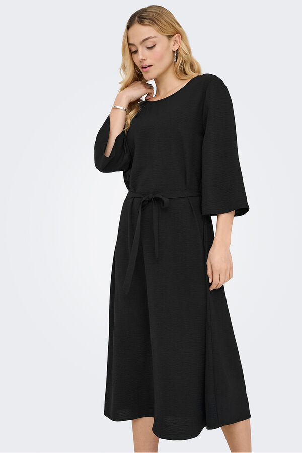 JDY Vestido midi manga 3/4 preto