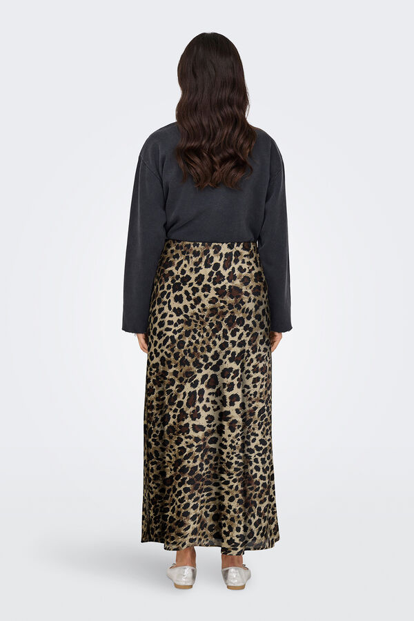 Only Falda larga satinada marr&oacute;n