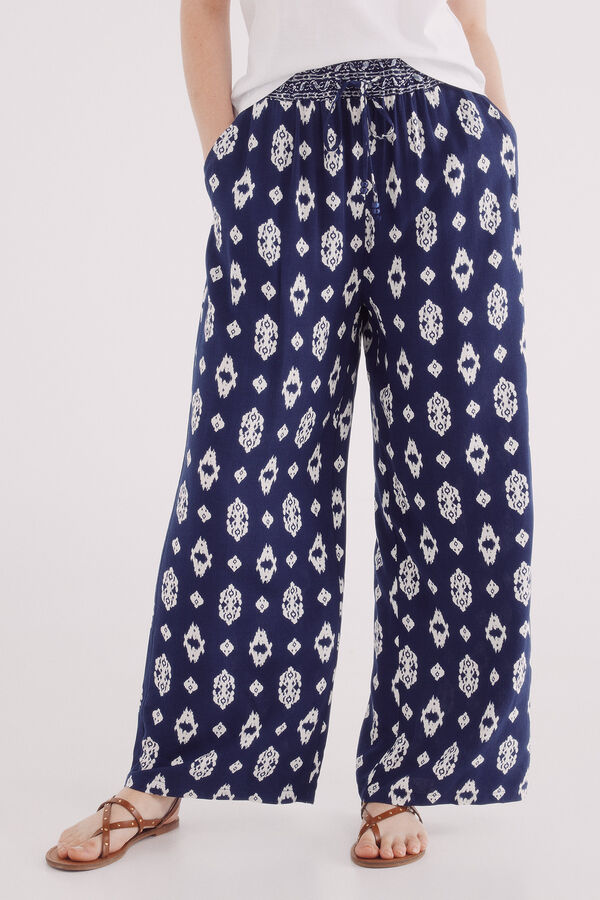 Springfield Pantal&oacute;n fluido palazzo estampado azul