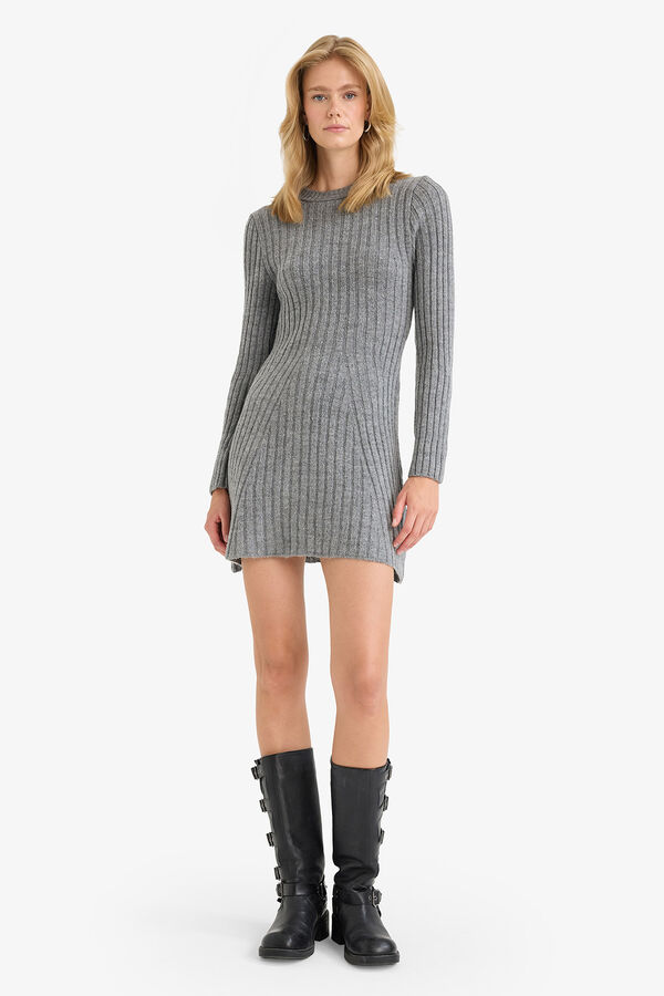 DeFacto Vestido mini manga larga gris