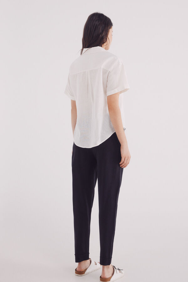 Springfield Cal&ccedil;a plissada com cinto de linho preto