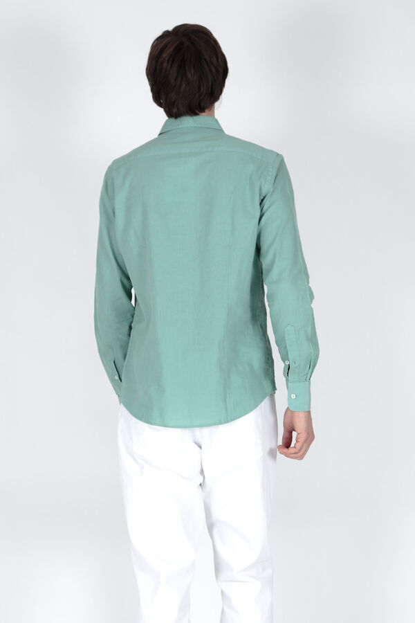 Brave Soul Camisa de lino de manga larga kaki