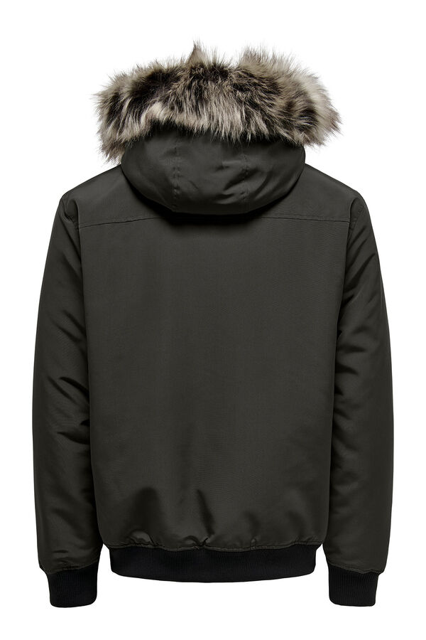 Only & Sons Jaqueta bomber masculina com capuz cinzento