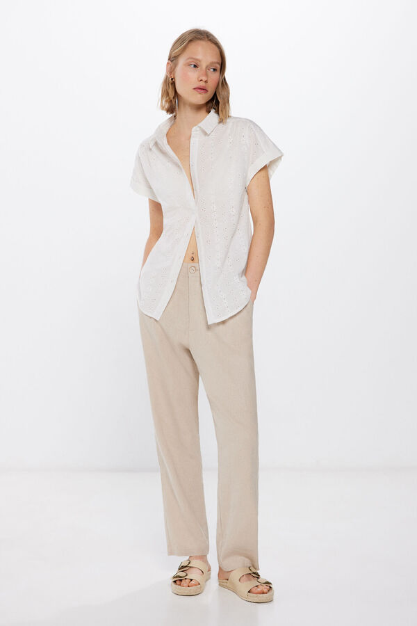 Springfield Blusa Manga Curta Bordado Su&iacute;&ccedil;o branco