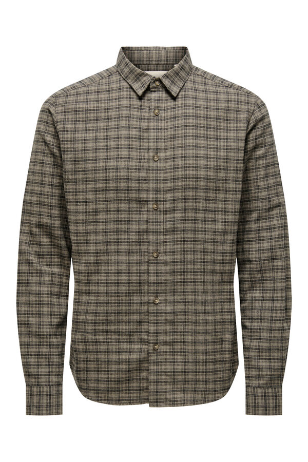 Only & Sons Camisa manga larga cuadros kaki