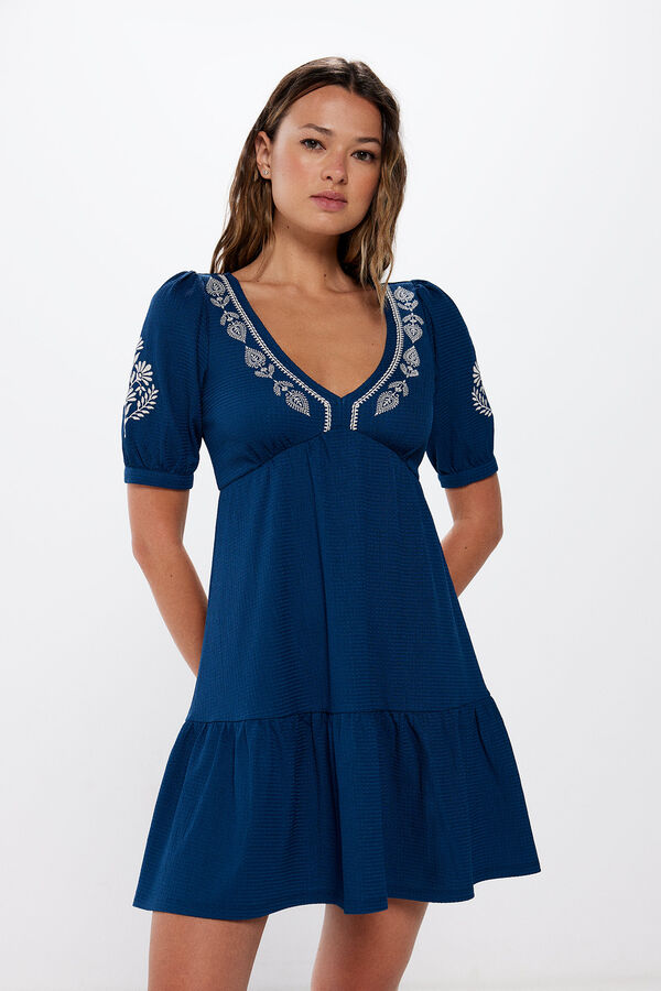 Springfield Vestido corto estampado relieve azul