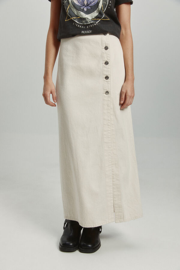 Only Saia longa justa com botões rosa