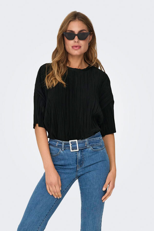 Only Top de manga corta plisado negro
