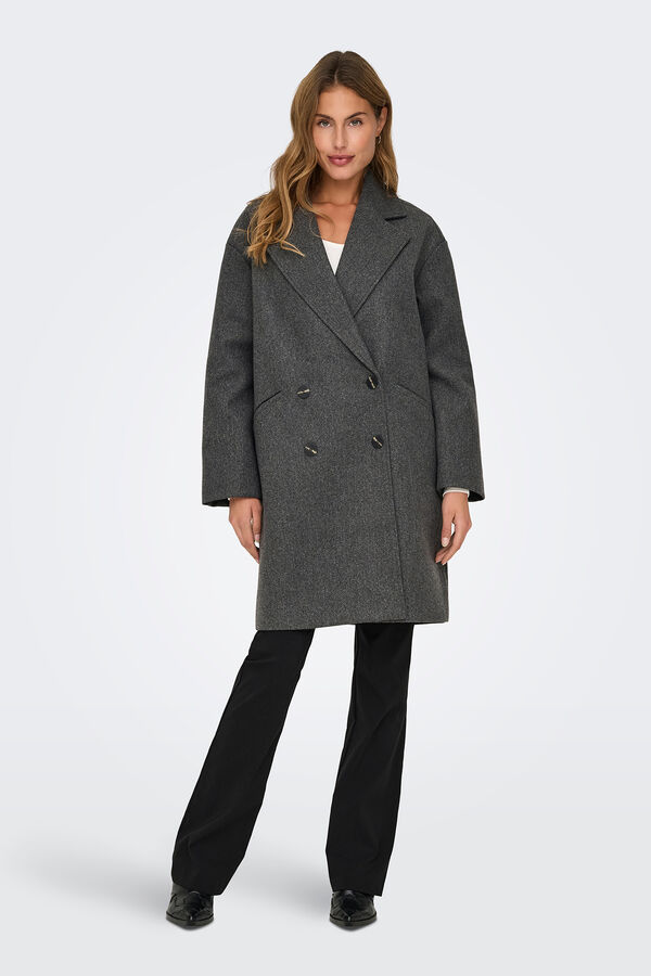 Only Abrigo de pa&ntilde;o cruzado gris