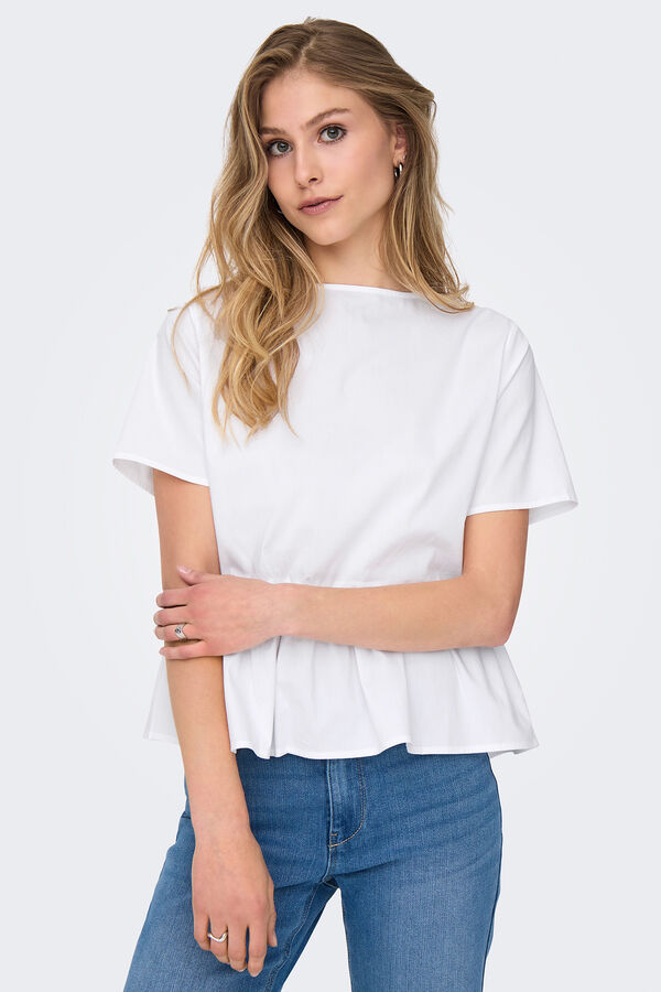JDY Blusa de manga curta com la&ccedil;os branco